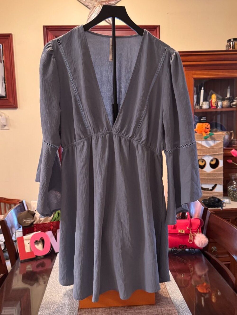 Altar'd State Blue Crochet Bell Sleeve Dress